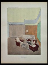 PIERRE CHAREAU, STUDIO SALON - 1929 - POCHOIR, ART DECO, MODERNISME