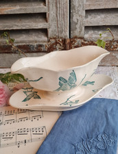 ANCIENNE SAUCIERE TERRE DE FER LONGCHAMP OISEAUX CHARBONNIER