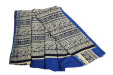Sari bleu indien vintage imprimé tissu recyclé décoration intérieure...