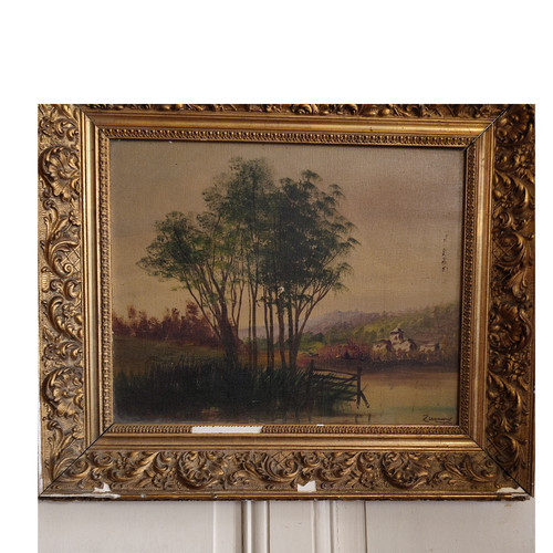 Tableau village bord de - tableau,