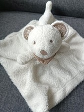 525?Doudou Plat SIMBA Ours Souris Ecru Blanc BANDANA FOULARD MARRON TAUPE