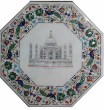 18 " Marbre Côté Table Top Handmade Floral Incrustation Demi Précieux Pierres