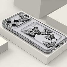 Étui Clear TPU emplacement carte papillon pour iPhone 17 Pro Max 16 15 14 13 12