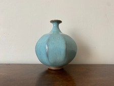ROGER COLLET A VALLAURIS VASE BOULE EN GRES EMAILLE BLEU CLAIR SIGNE CLAY VASE