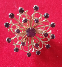 BROCHE VINTAGE - SOLEIL DORE STRASS VIOLET