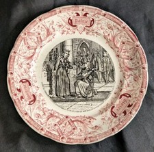 Assiette Parlante Digoin Sarreguemines N°7 Jeanne d'Arc Pieds Roi Reims, Rose