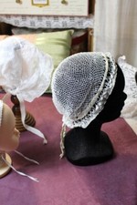 Ancien bonnet de nuit en filet  / Linge ancien 156313-5