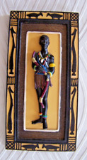 PLAQUE FIGURINE DE GUERRIER AFRICAIN A L'ARC -Beau Décor mural Ethnique