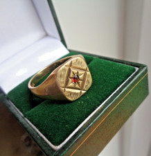 Bague Sceau En Or Grenat 9ct Or Jaune Vintage Poinçonnée 1972 Londres Taille U