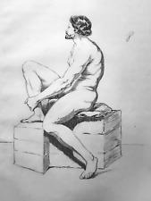 Nu masculin. DESSIN pierre noire. Monogramme BERNADAC. Ecole polytechnique. 1849
