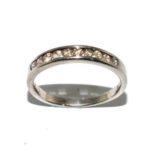 Femmes / 9ct or Blanc Demi Bague Éternité Ensemble Avec Diamants, UK Taille L