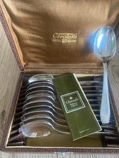 CHRISTOFLE ART DECO "SAIGON" CUILLERES A CAFE, DESSERT, METAL ARGENTE, 14 cm