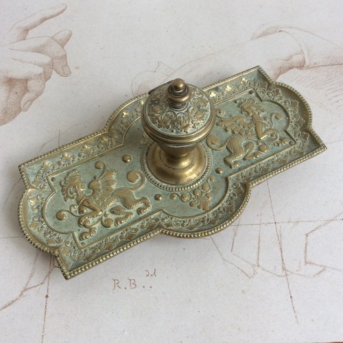 Ancien encrier bronze chimère - ancien,