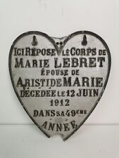 Plaque funéraire, Cœur, fonte Aluminium, 1912, Mémoire, 
