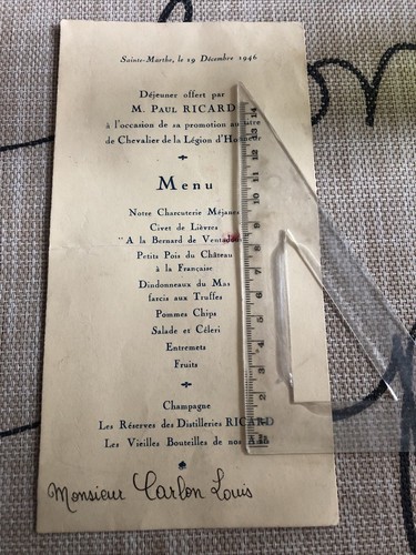 Rare ancien menu paul ricard - ancien,