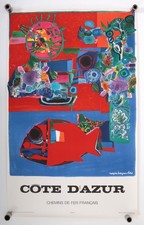 Affiche ancienne Chemins de fer français - COTE D'AZUR - SNCF - Roger BEZOMBES