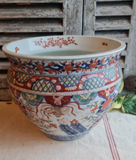 ANCIEN GROS CACHE POT PORCELAINE IMARI  JARDINIERE POT DE FLEURS