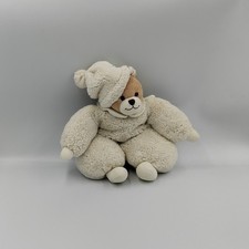 Doudou ours beige blanc bonnet