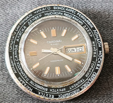 Raketa Cardinal World Time Cities Rocket Watch URSS Vintage CCCP