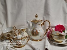 Superbe service à thé, Bavaria, état impeccable, décor blanc et or motifs style