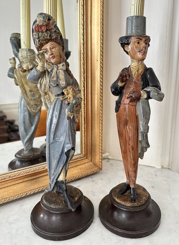 Paire sculptures bougeoirs