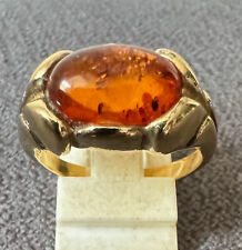 BAGUE AMBRE EN ARGENT MASSIF VERMEIL POINÇON 925 BIJOU