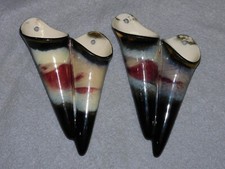 PAIRE DE DOUBLES CORNETS BOUQUETIERES CERAMIQUE POLYCHROME  HAUT 18CM MAI86