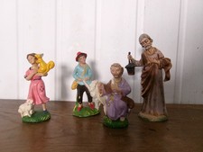 Ancien 3 santons terre le berger la bergère Joseph et 1 lanterne plastique Italy