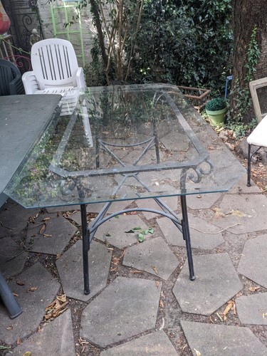 Table fer forgé - forgé, verre