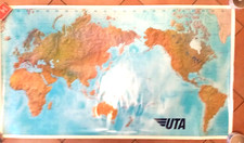 RARE  AFFICHE AGENCE UTA  / AIR FRANCE PLANISPHERE GRAND FORMAT 80 X 142 RARE