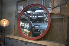 Grand Miroir Rond Industriel en bois 1920