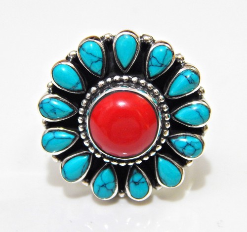 Bague turquoise corail - turquoise, en