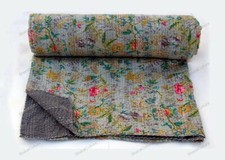 Motif Fleur Reine Kantha Handmade Coton Couette Lit Housse Couverture Gudari