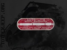 PLAQUETTE DATA PLATE GENERATRICE DYNAMO AUTOLITE 6V .  JEEP WILLYS US WW2