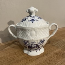 Sucrier Porcelaine Dure Limoges Georges Boyer Décor Bleu Fleurs Vintage