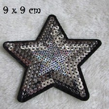 ÉCUSSON PATCH THERMOCOLLANT - ÉTOILE DOUBLE SEQUIN / ARGENTÉ ** 9 x 9 cm **