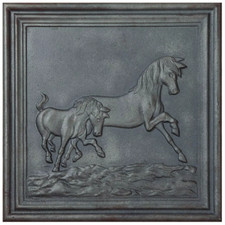 Plaque de Cheminée en Fonte 'Chevaux' marque LUNAWAY | Dimensions 50 x 50 x 1 cm