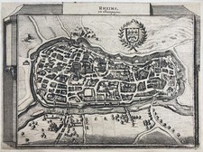 GRAVURE CARTE PLAN VUE RHEIMS