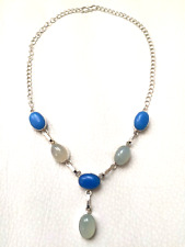 Magnifique COLLIER BLEU pierre de LUNE argenté NEUF