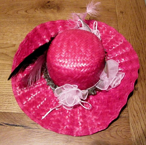 Chapeau paille rose - , garni