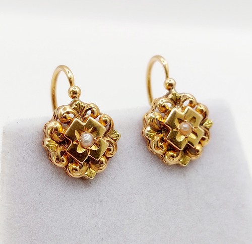 Dormeuses fleur antique - , 18k