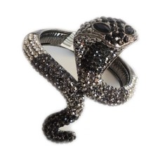 NEW VINTAGE BLACK SILVER CRYSTAL RHINESTONE SNAKE BRACELET BANGLE CUFF 