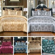 Satin Housse de Couette Luxe Literie Set Jacquard D'Oreiller King Reine Taille