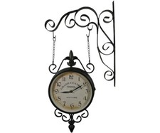 Horloge Murale Gare Rétro - Double Face avec Thermomètre - Suspension Chaînettes