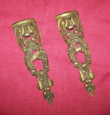 Paire Chutes d’angle Meuble Bronze Doré Ornement Ancien Style Louis XV Début 20e