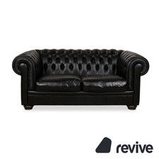 Natuzzi King Cuir Canapé Deux Places Noir Chesterfield