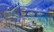 Gaston de la Querrière - Paris : Pont du Carrousel École de Rouen pastel