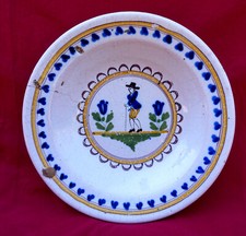 French Eastern Hand Painted Faience Nobleman Epinal Small Dish Plate Late 18th C