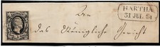SAXE  SACHSEN SAXONY n° 2 sur fragment Belle marque postale de Hartha 31/08/1854
