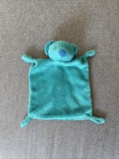 Doudou Ours Plat bleu turquoise vert nez bleu Kiabi Nicotoy Simba 